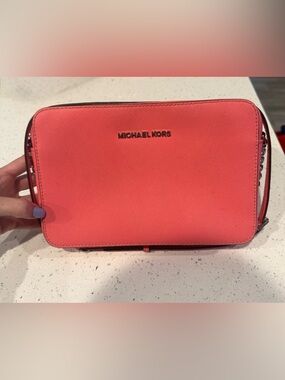Michael Kors Coral-Pink Saffiano Leather Clutch